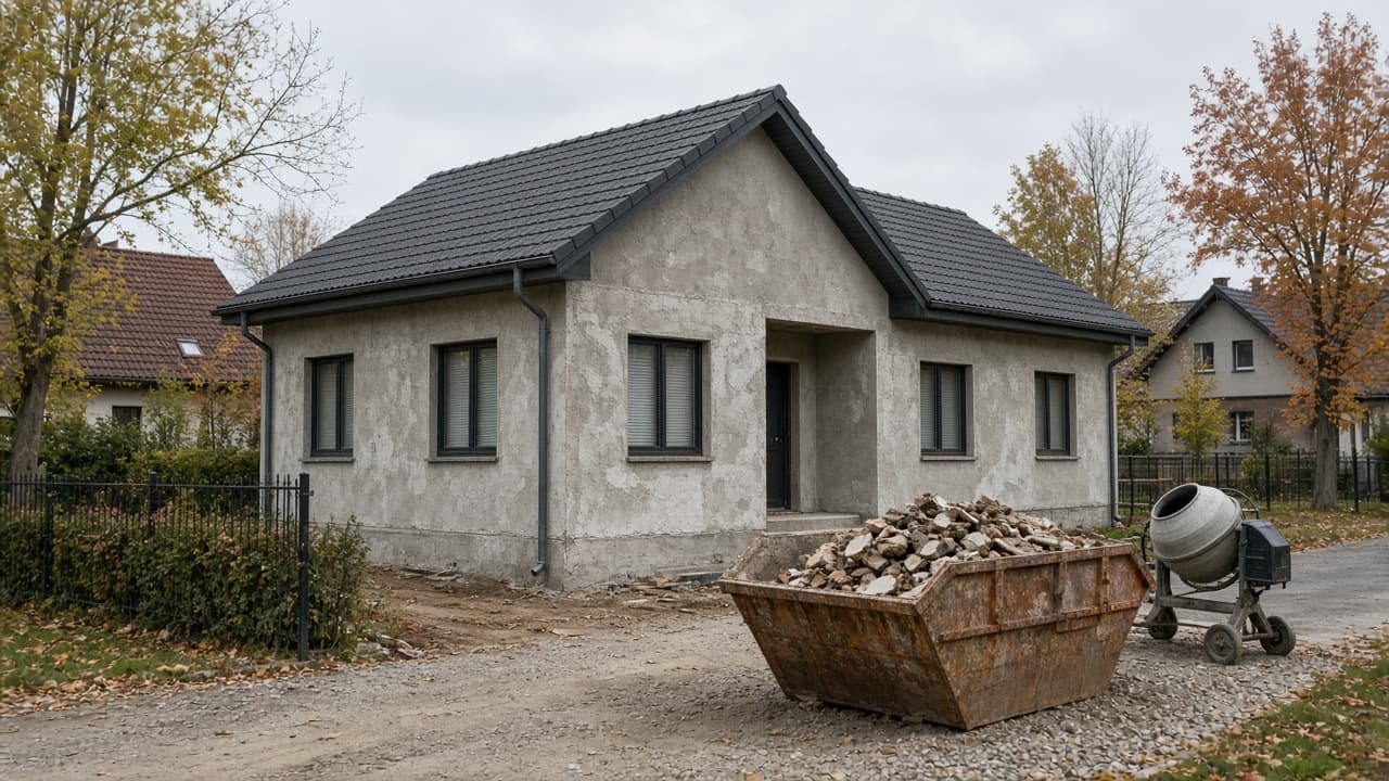 Stan surowy zamknięty — okna i dach na miejscu