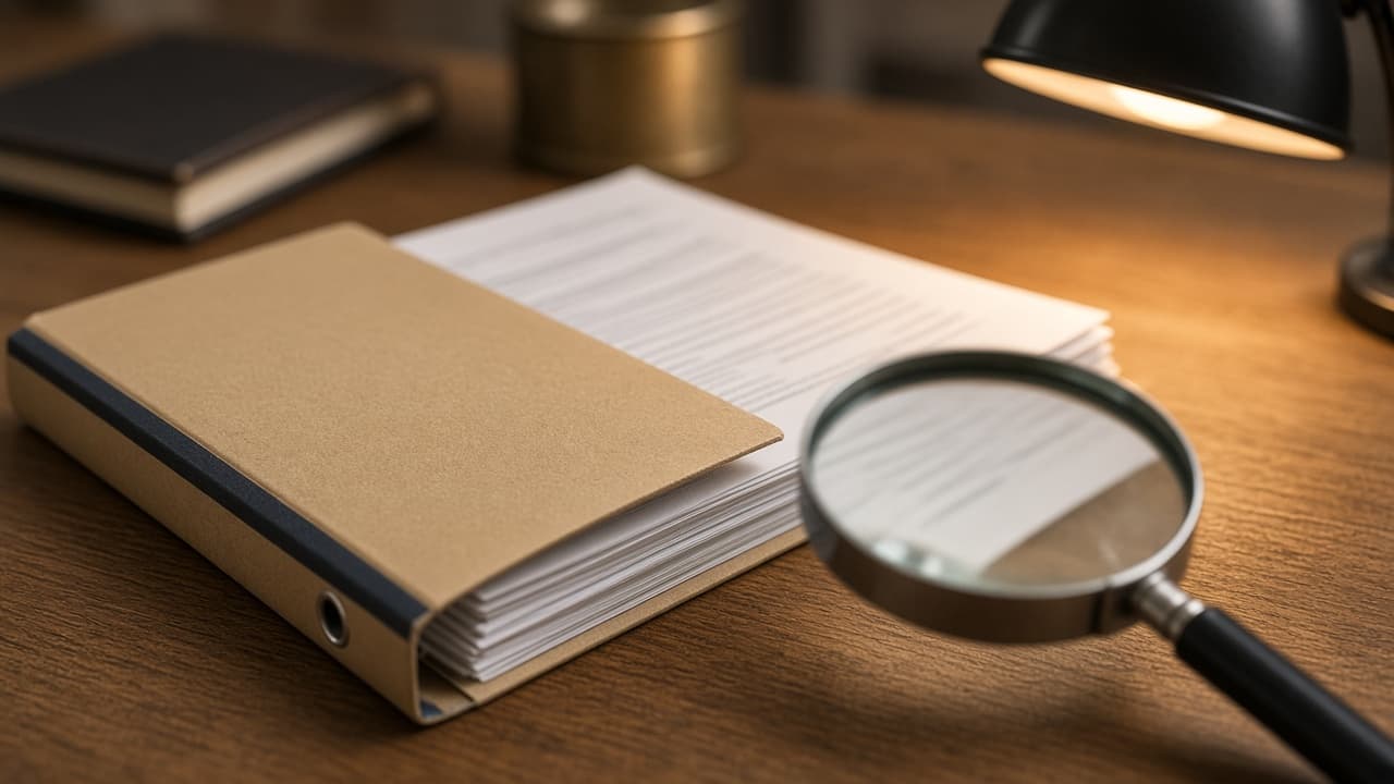 Wypis z ewidencji i księgi wieczystej na biurku przy zakupie działki