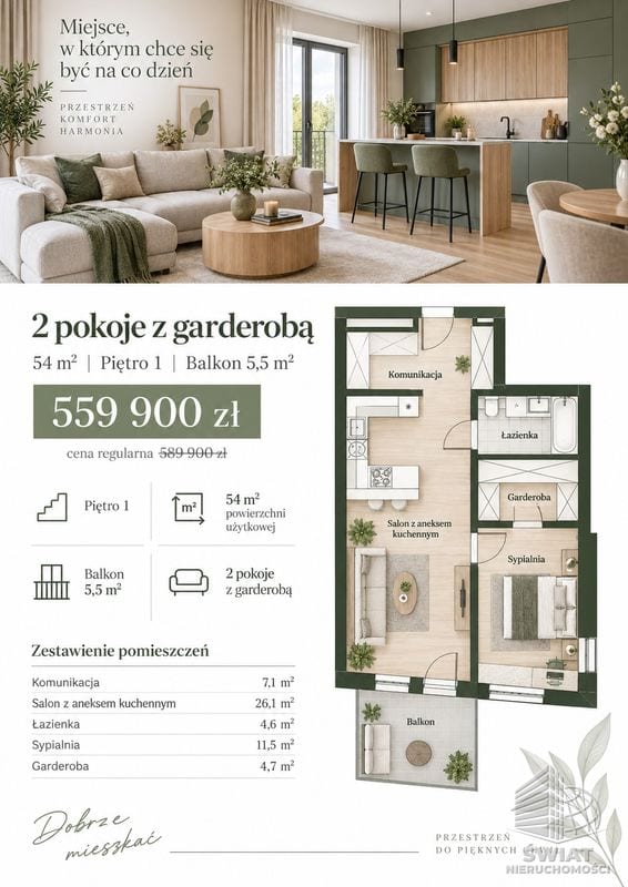 Mieszkanie na sprzedaż, Szczecin Podjuchy, 2 pokoje, 54 m² — ROY04706, zdjęcie 1