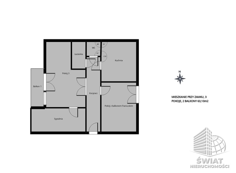 Mieszkanie na sprzedaż, Szczecin Podzamcze, 3 pokoje, 60 m² — BON49776, zdjęcie 3