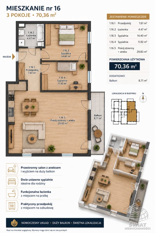 Mieszkanie na sprzedaż, Szczecin Pogodno, 3 pokoje, 70 m² — ELT34612, zdjęcie 4