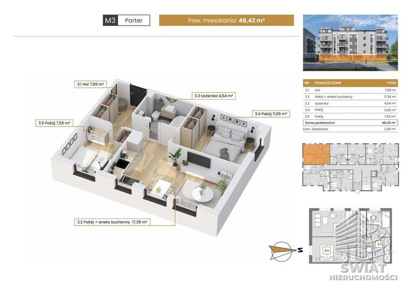 Mieszkanie na sprzedaż, Szczecin Stołczyn, 3 pokoje, 48 m² — CIE25009, zdjęcie 1