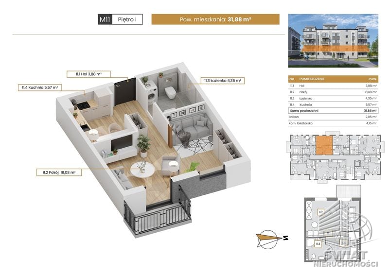 Mieszkanie na sprzedaż, Szczecin Stołczyn, 1 pokój, 32 m² — CIE25018, zdjęcie 1