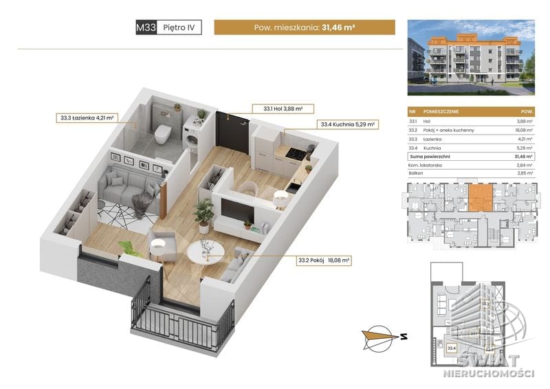 Mieszkanie na sprzedaż, Szczecin Stołczyn, 1 pokój, 31 m² — CIE25039, zdjęcie 1