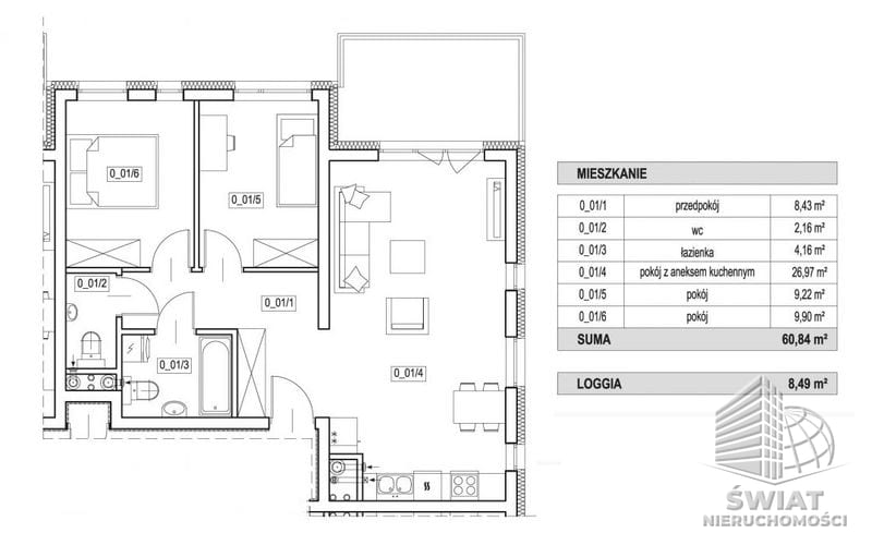 Mieszkanie na sprzedaż, Szczecin Żelechowa, 3 pokoje, 61 m² — SWN29531, zdjęcie 2